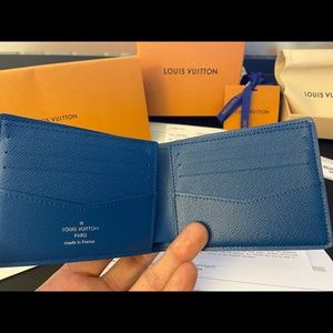 AUTH Mens Louis Vuitton Slender Wallet , Damier Graphite Canvas, Blue and Black.
